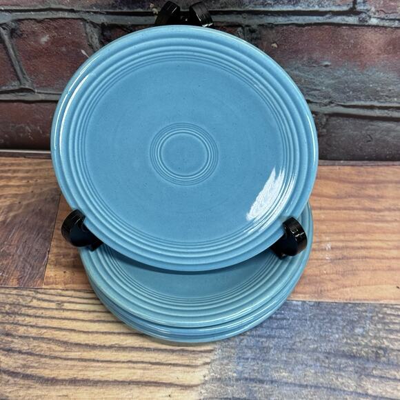 Set of 5 Fiestaware Bread Side Plates Turquoise Blue Homer Laughlin Vtg Stamp - Picture 2 of 6